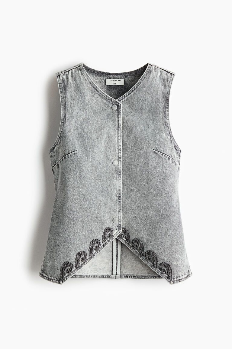 Bead-trimmed denim waistcoat