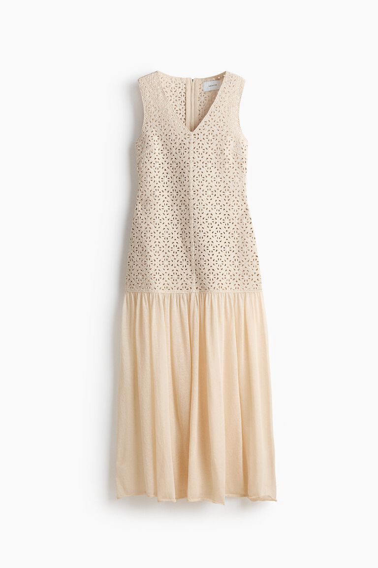 Crochet-look flared-skirt dress