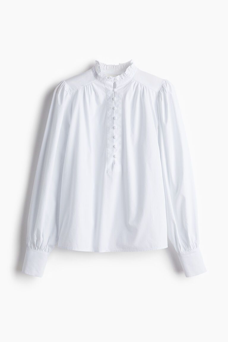 Frilled-collar cotton blouse