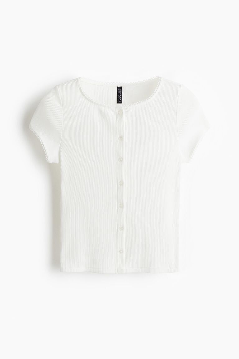 Ribbed button-front top