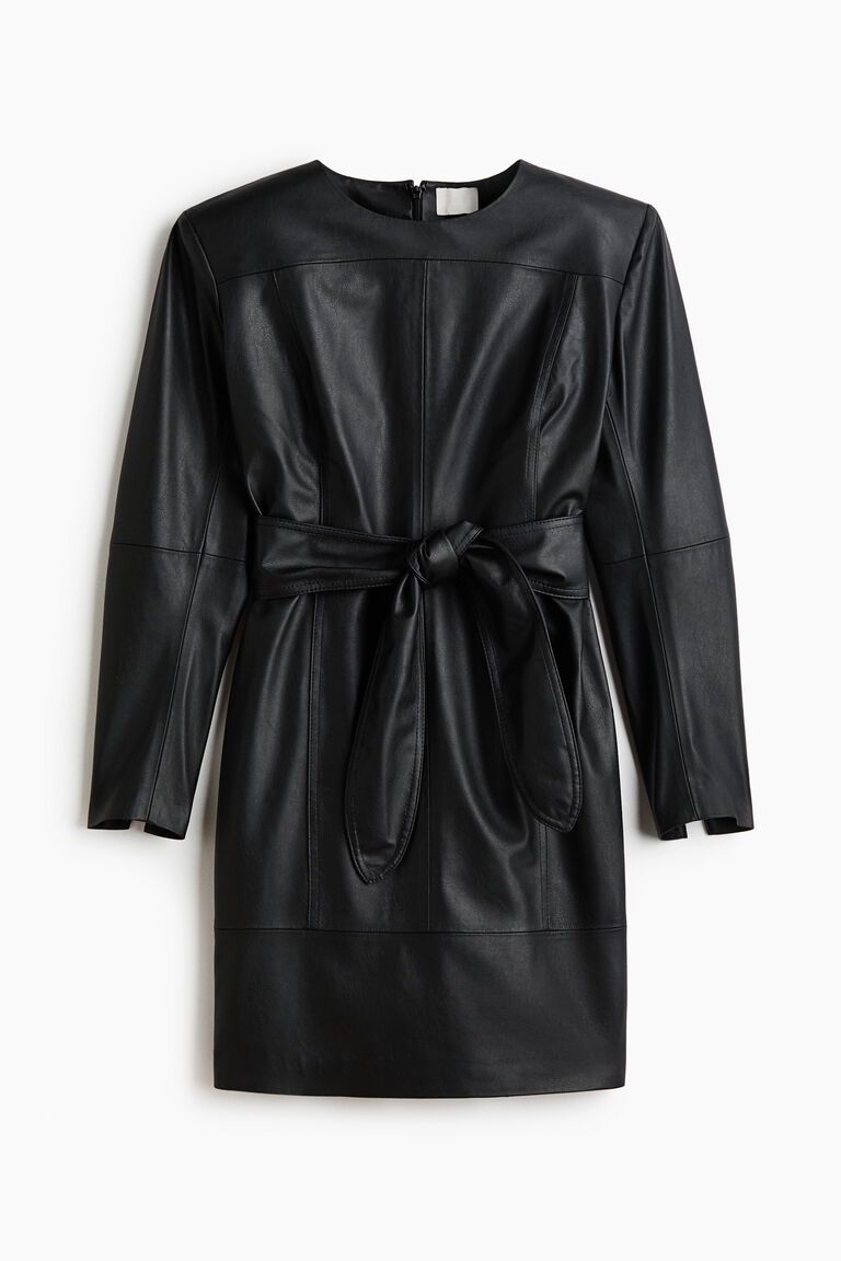 Coated tie-belt dress
