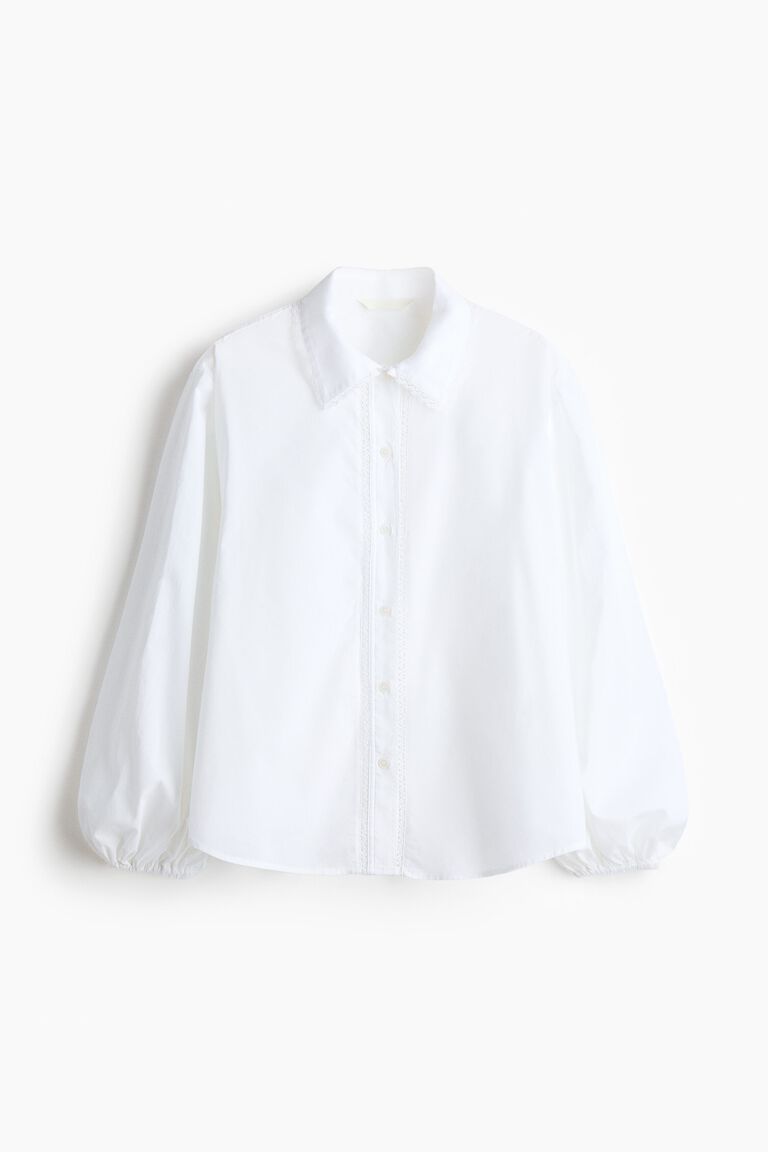Lace-trimmed cotton shirt