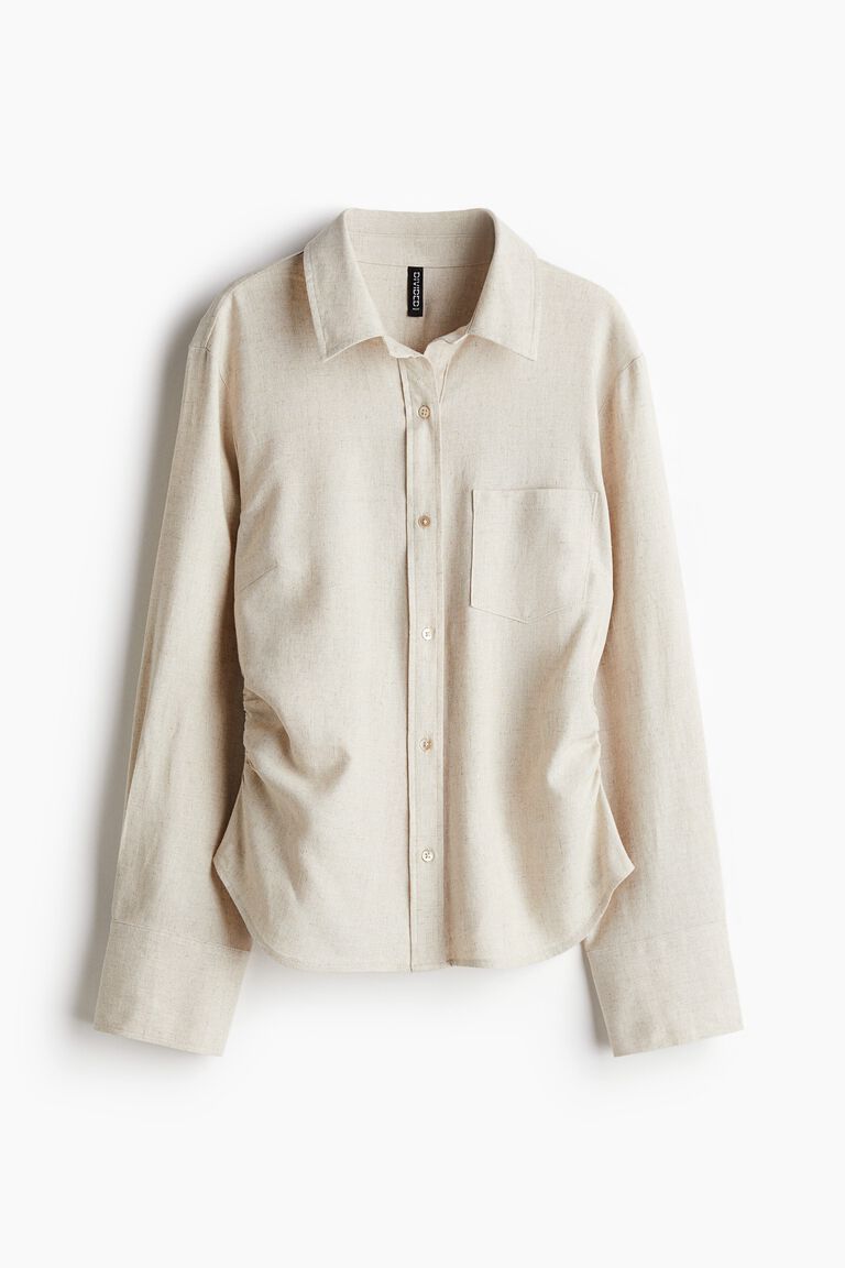 Gathered linen-blend shirt