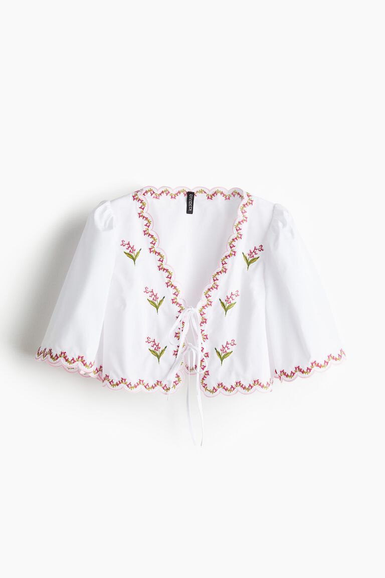 Floral-embroidered poplin blouse