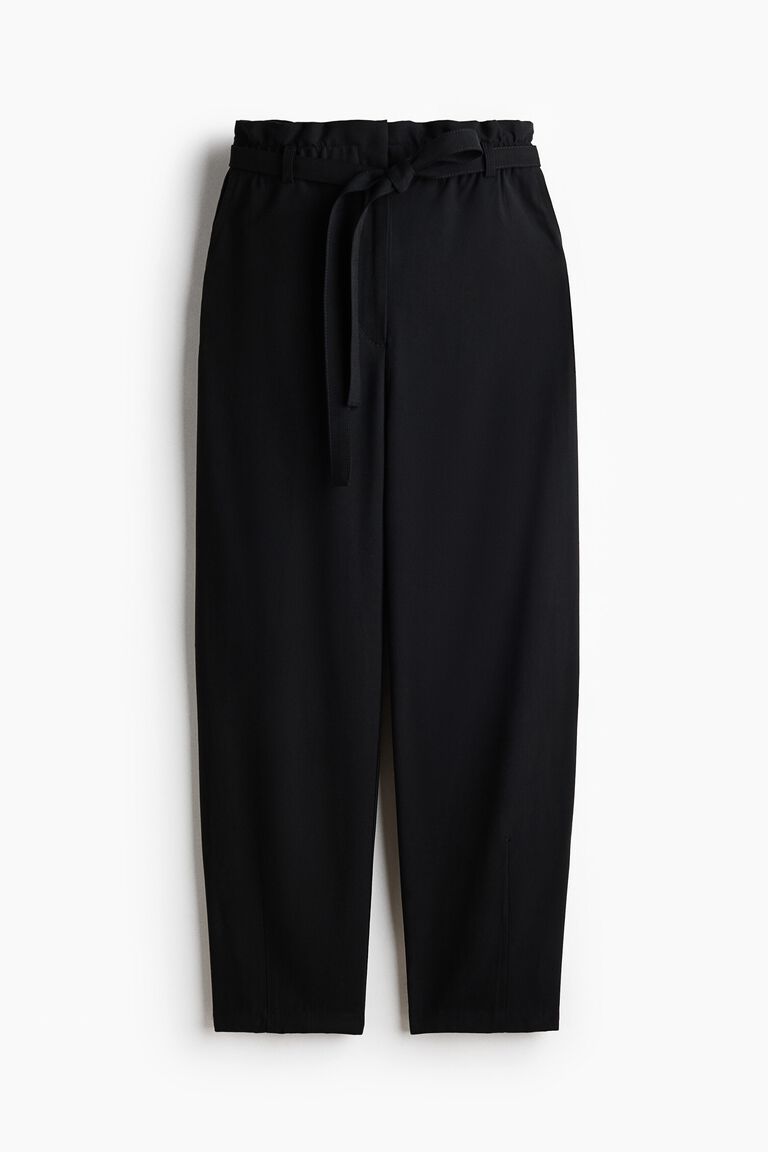 Tie-belt barrel trousers