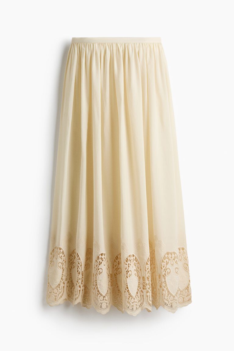 Lace-inset lyocell skirt