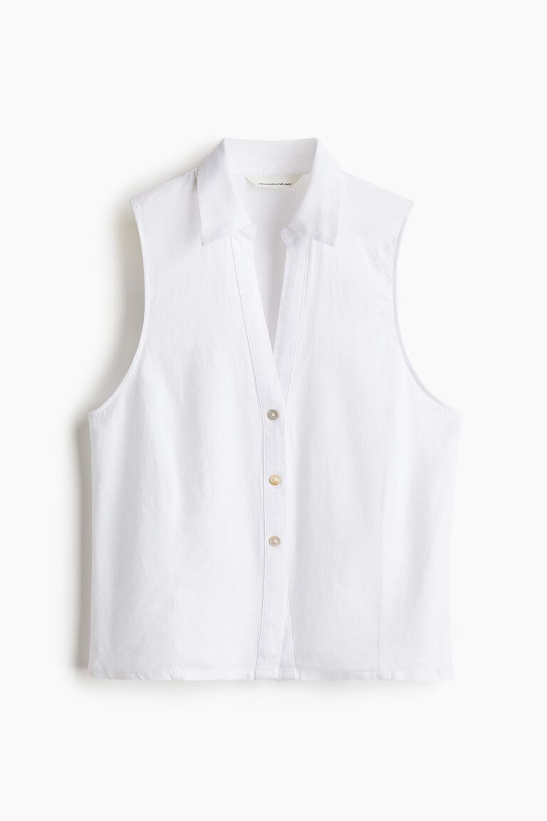 Linen-blend sleeveless shirt