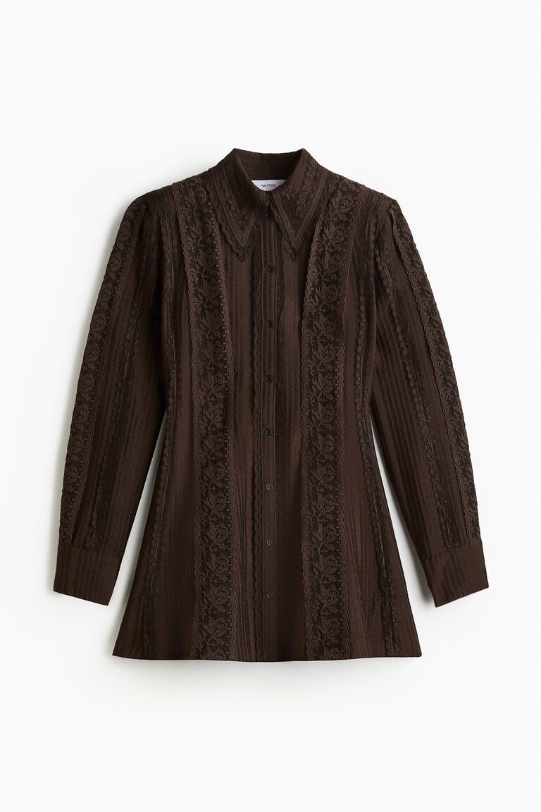 Lace-trimmed shirt dress