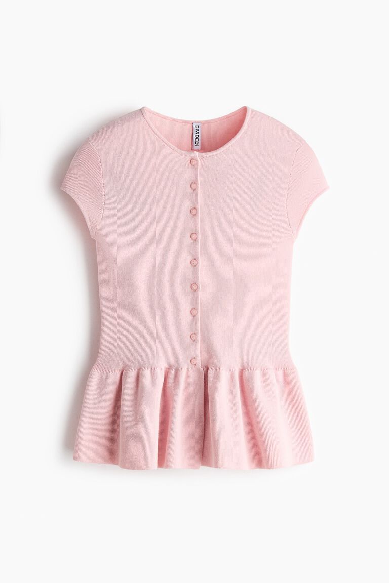Short-sleeved peplum cardigan