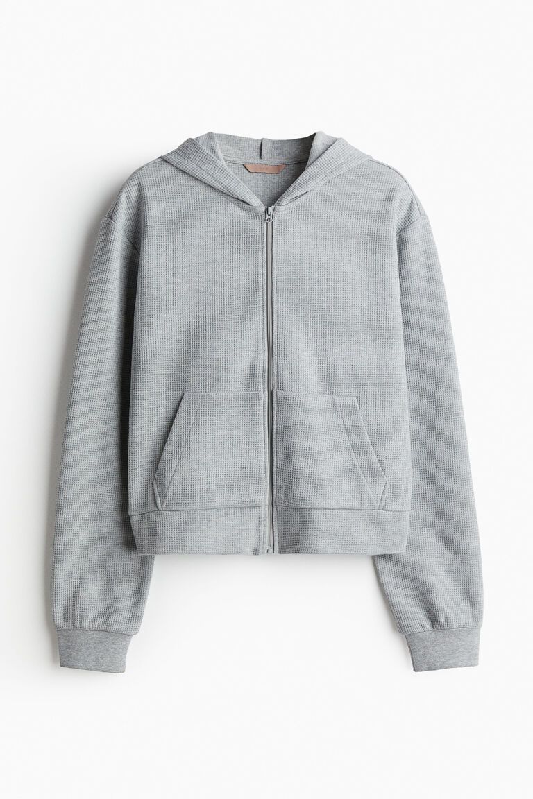 Waffled zip-through hoodie