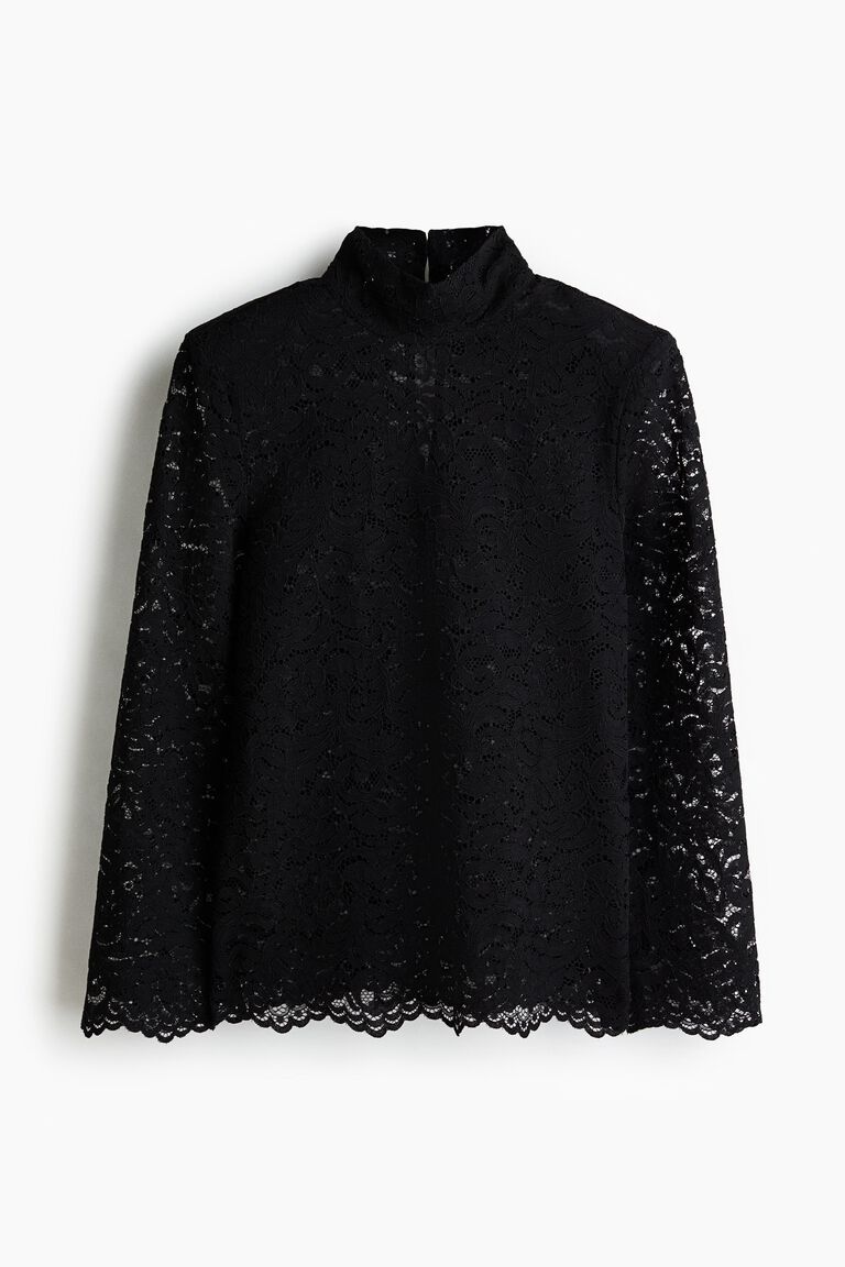 Shoulder-pad lace blouse