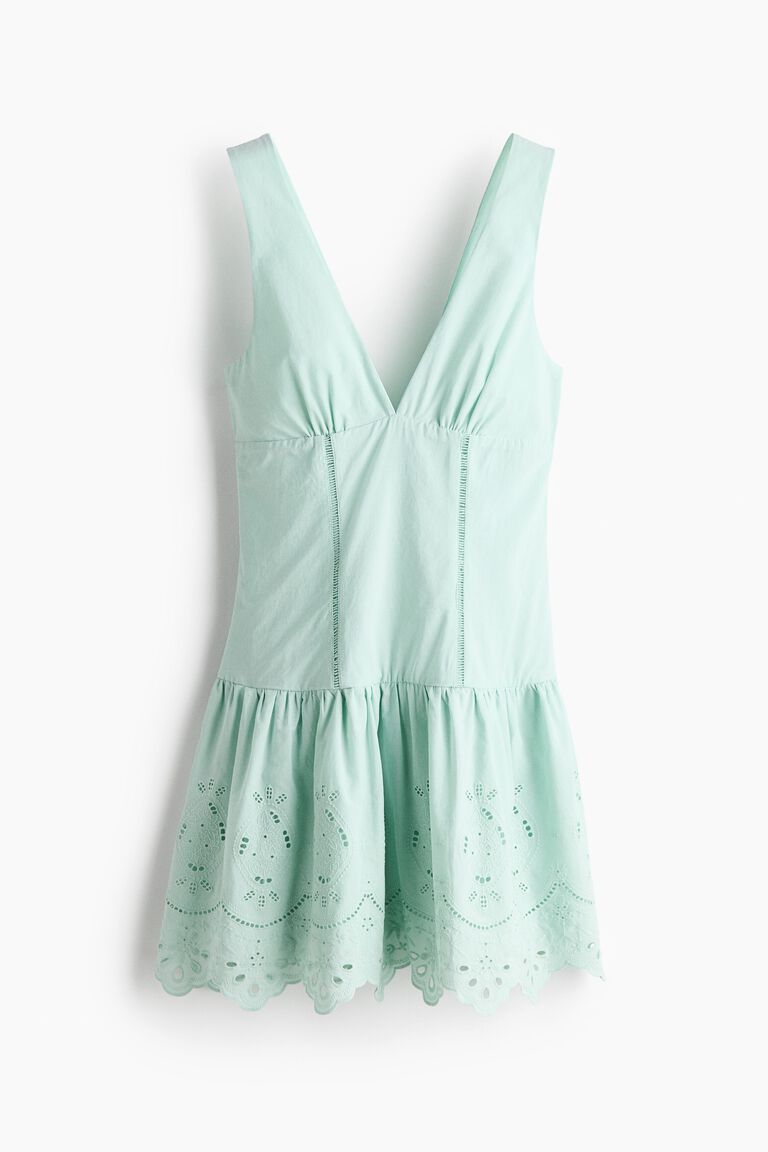 Flared-skirt broderie anglaise dress