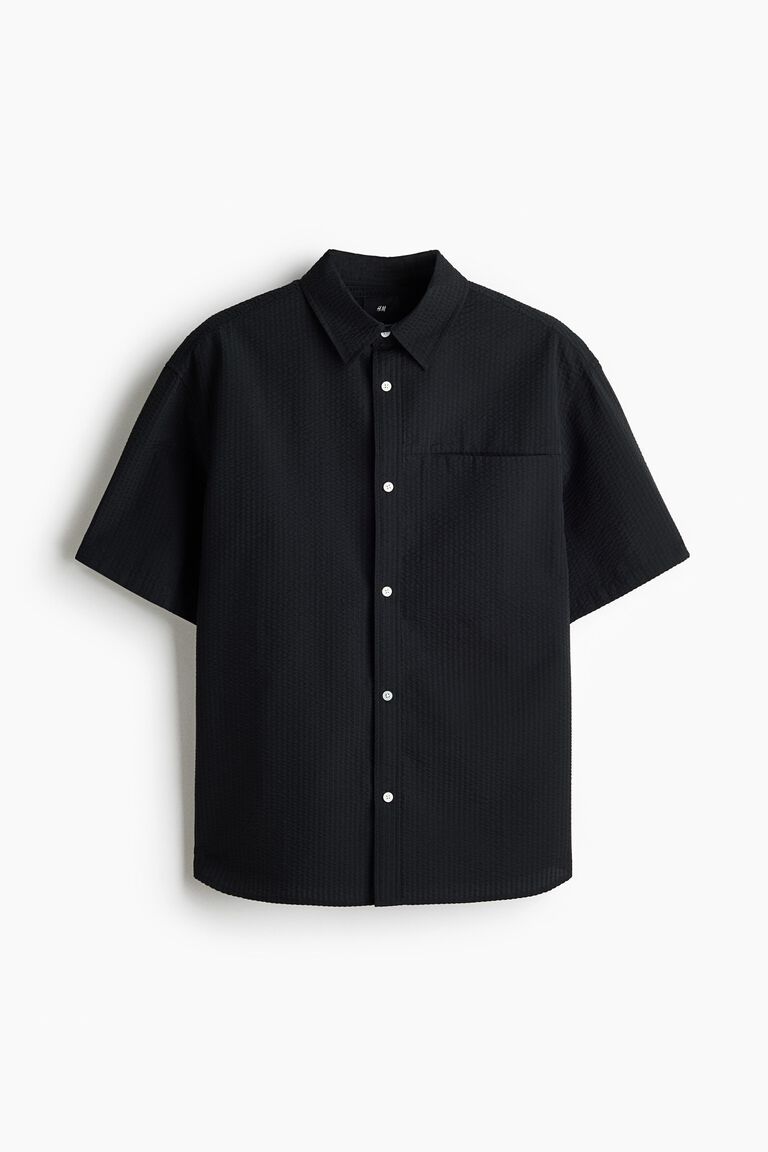 Loose Fit Short-sleeved seersucker shirt