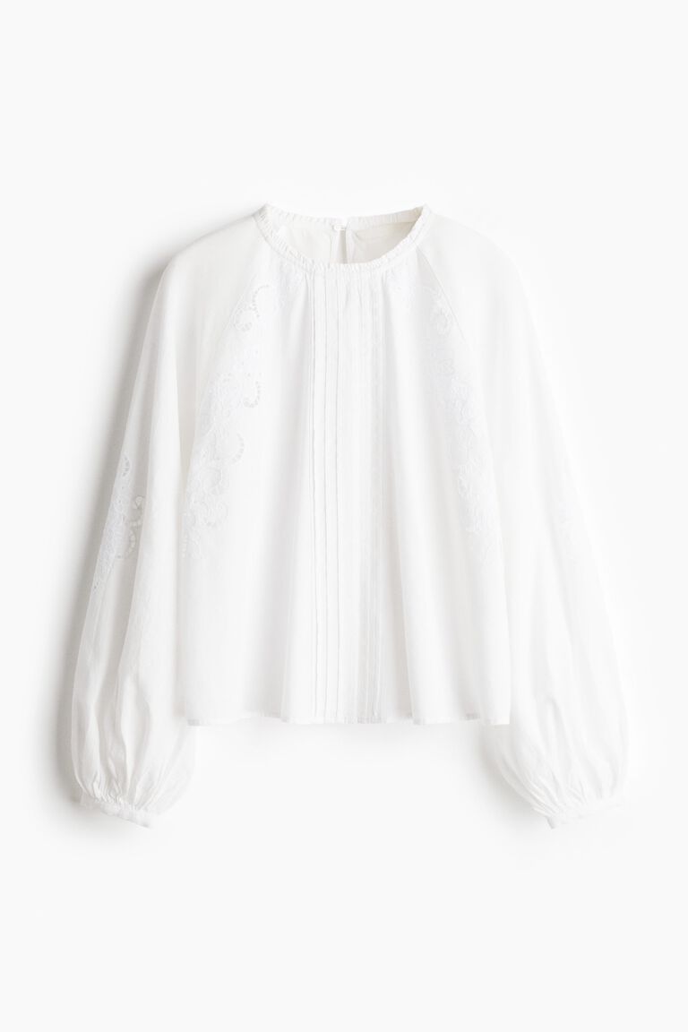 Linen-blend broderie anglaise blouse