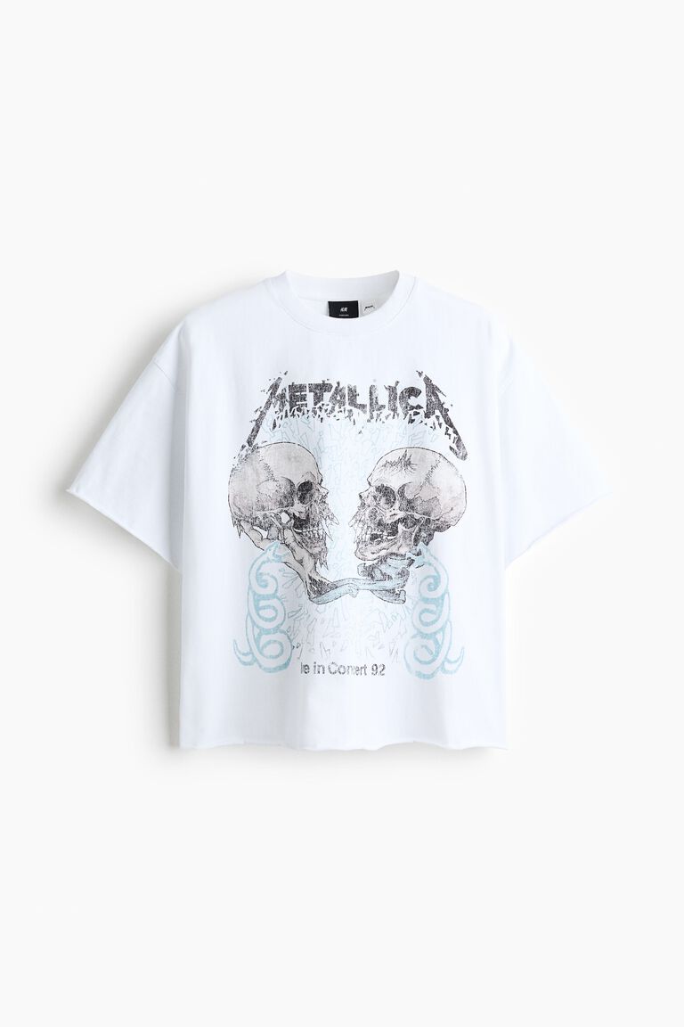Oversized Fit Printed raw-edge cotton T-shirt