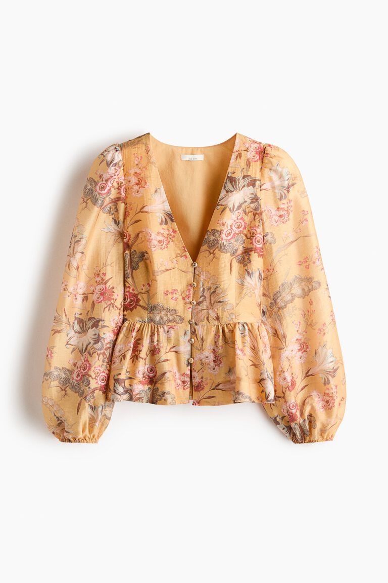 Linen-blend peplum blouse
