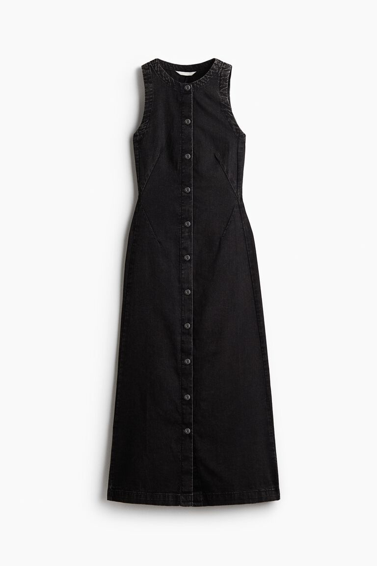 Button-front denim dress