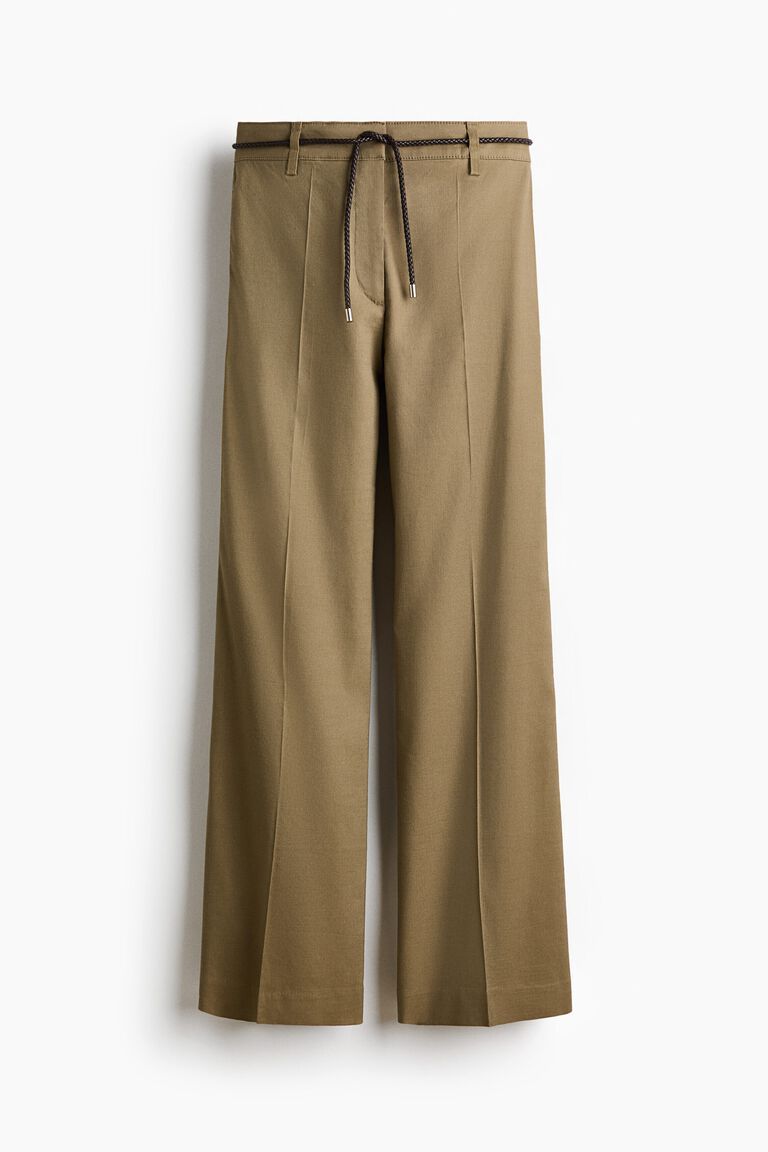 Linen-blend bootcut trousers