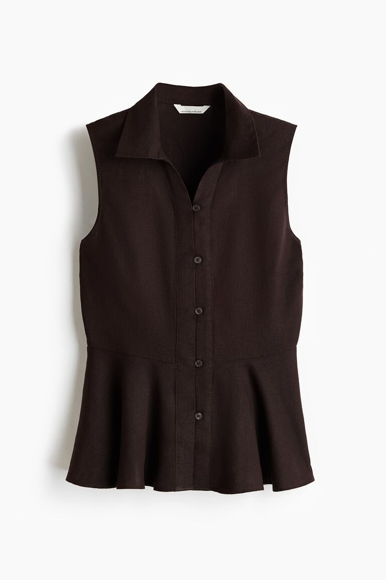 Sleeveless linen-blend shirt