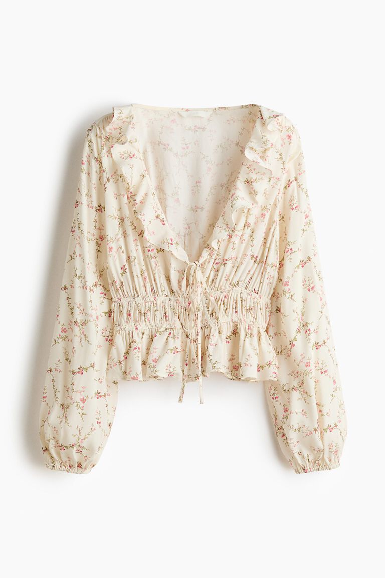 Flounce-trimmed viscose blouse