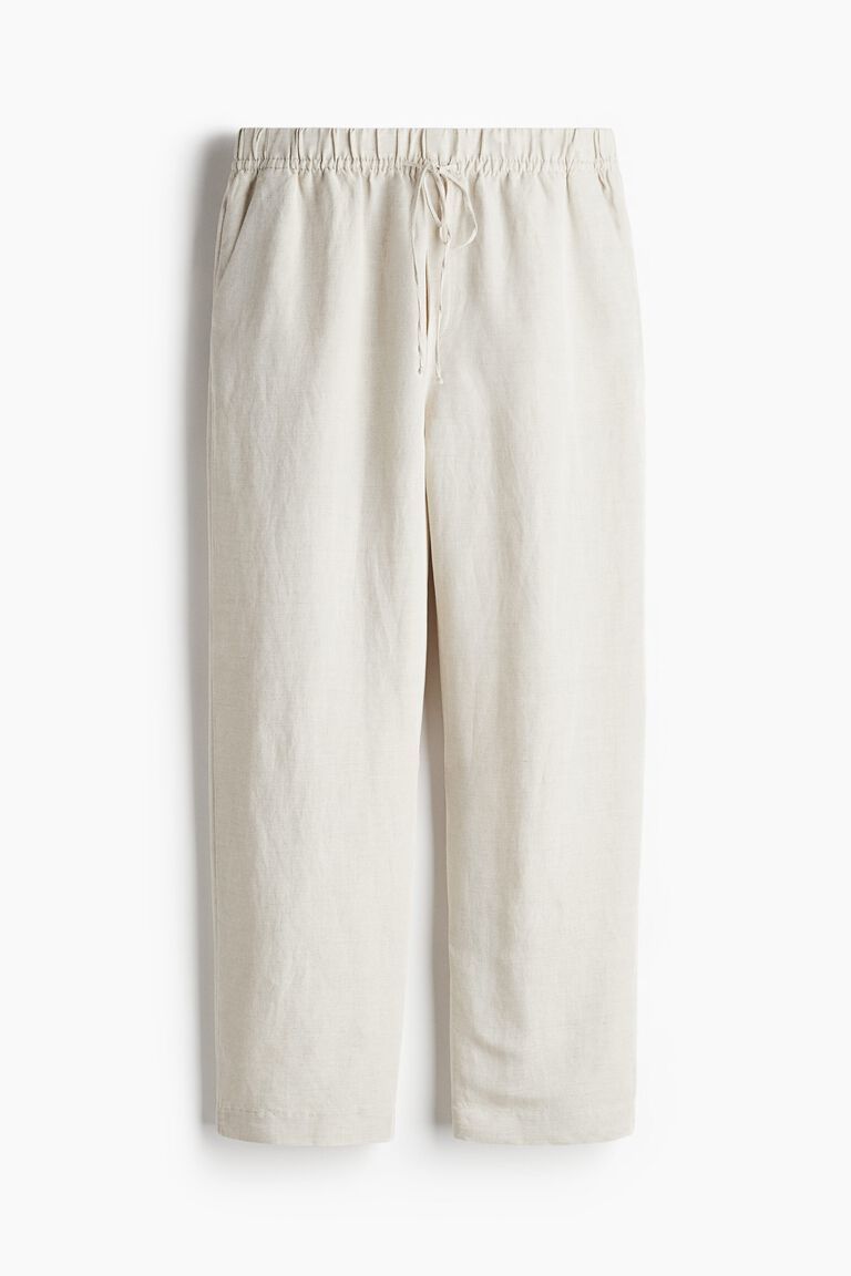 Linen-blend drawstring trousers