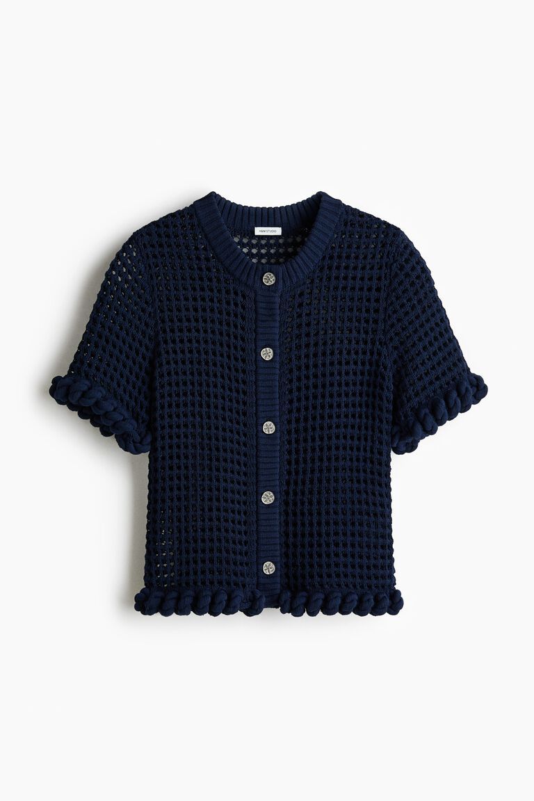 Rope-detail hole-knit cardigan