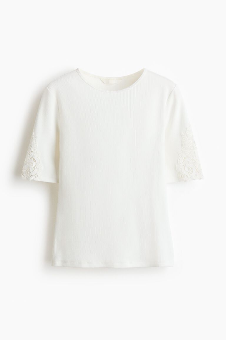 Ribbed lace-inset top