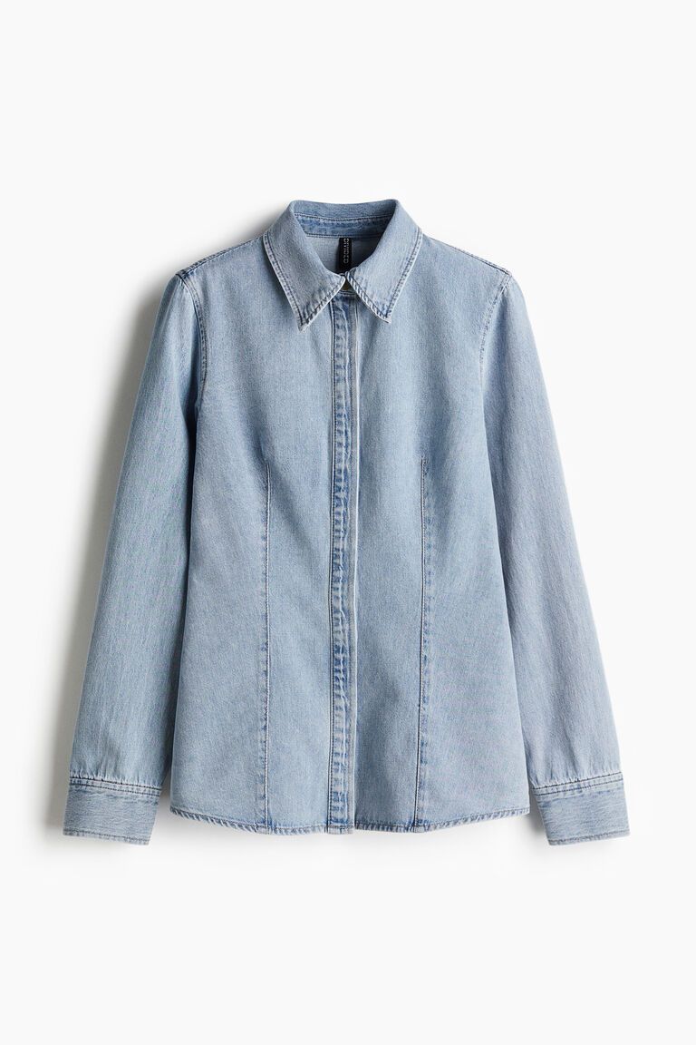 Tapered-waist denim shirt