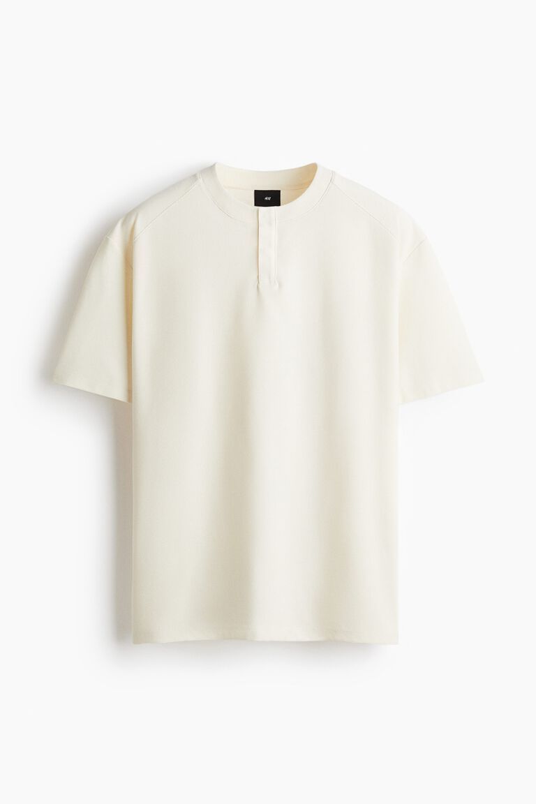 Loose Fit Waffled Henley T-shirt