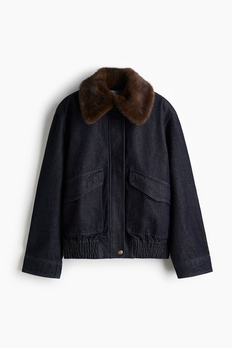 Fluffy-collar denim jacket