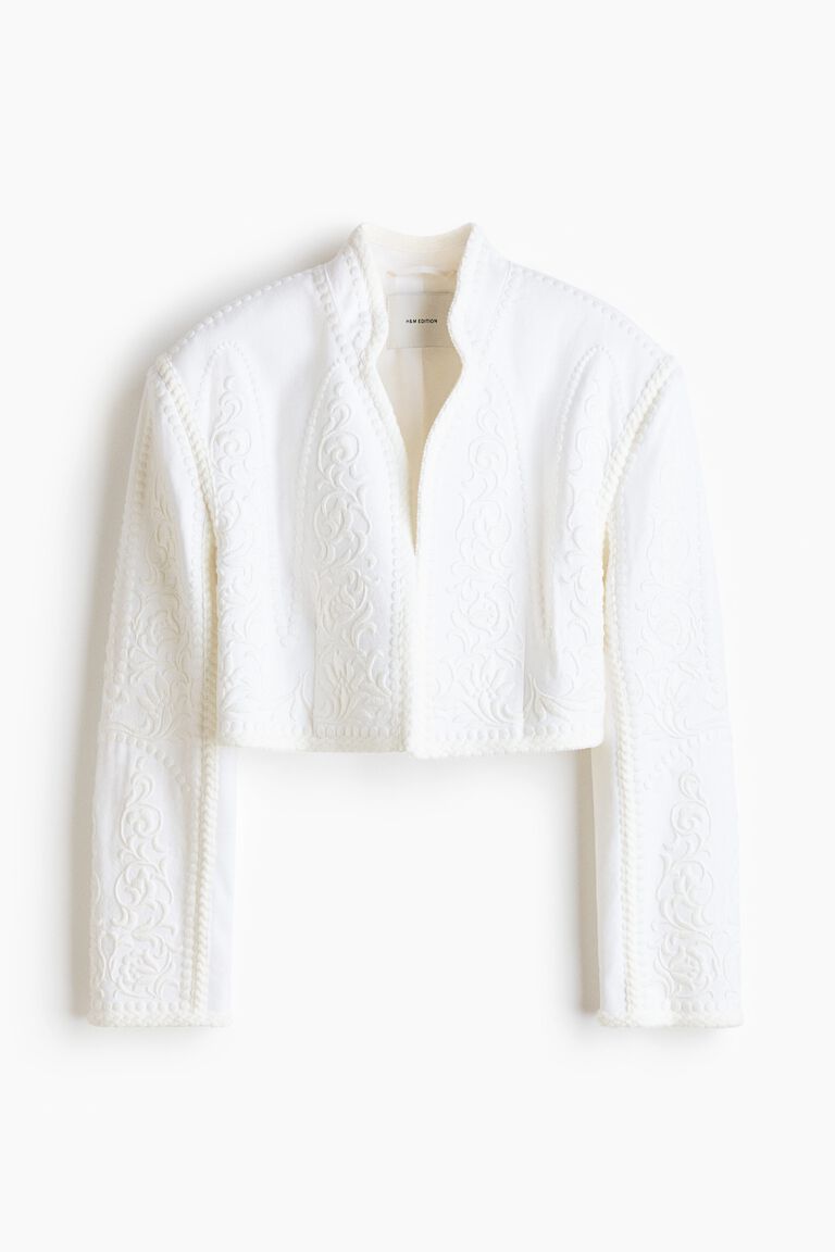 Linen-blend bolero blazer