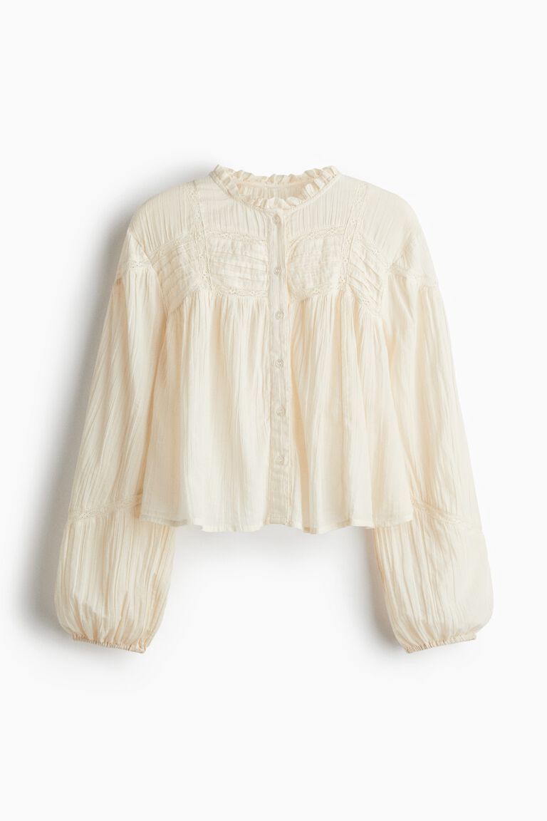 Frill-collared cotton blouse