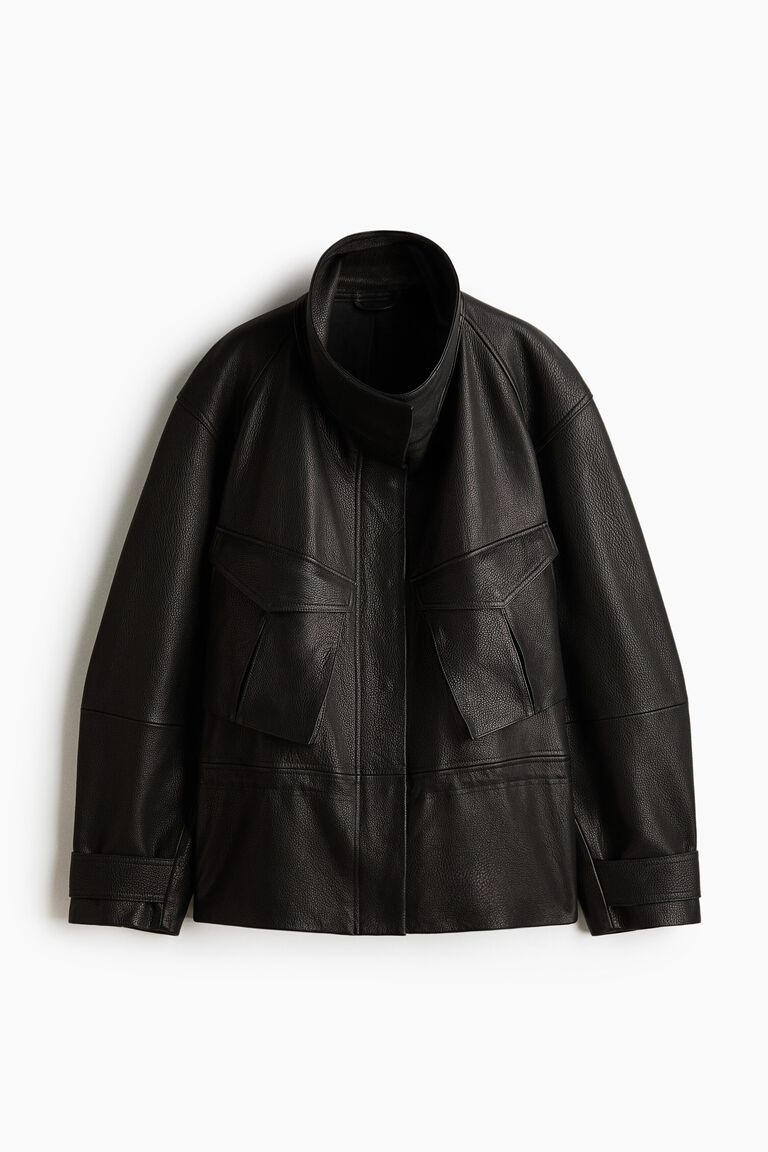 Peplum leather jacket
