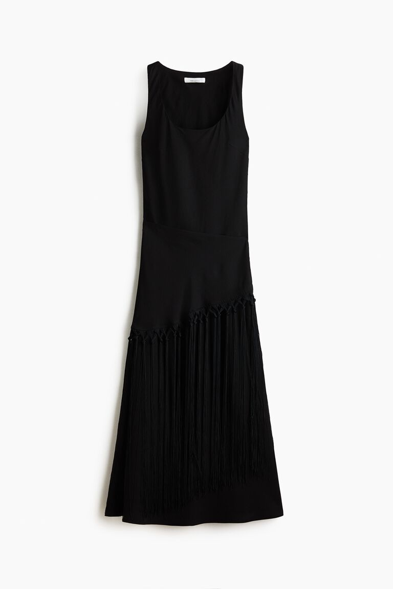 Linen-blend scarf-detail dress