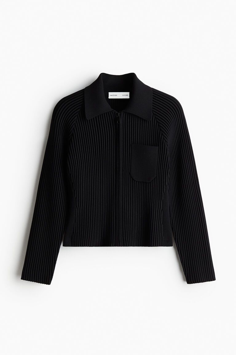 Rib-knit zip-through top
