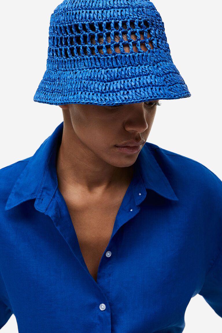 Crochet-look straw hat