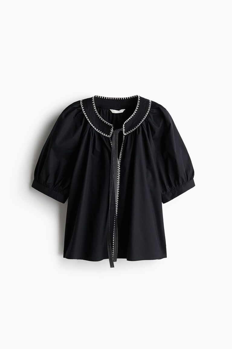 Tie-detail poplin blouse