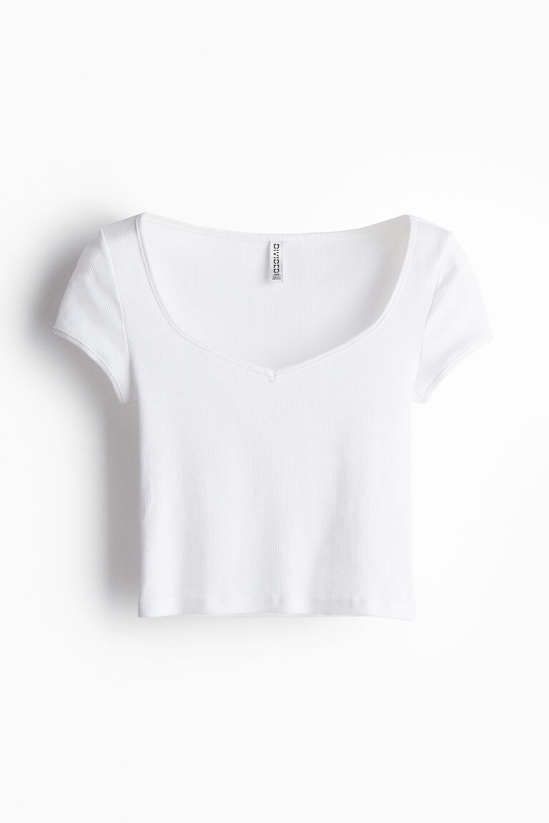 Ribbed sweetheart-neck T-shirt