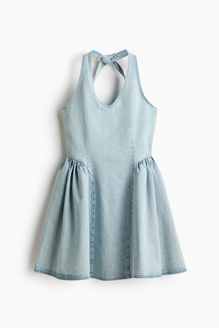 Flared-skirt denim dress