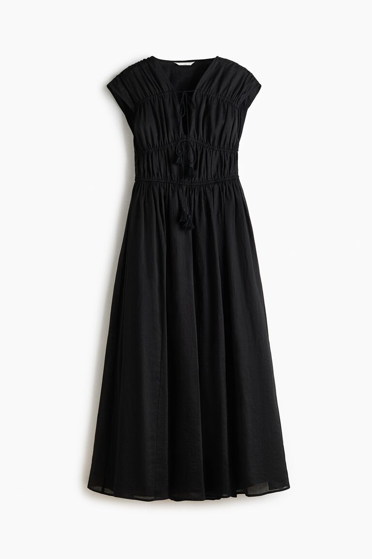 Drawstring-detail ramie dress