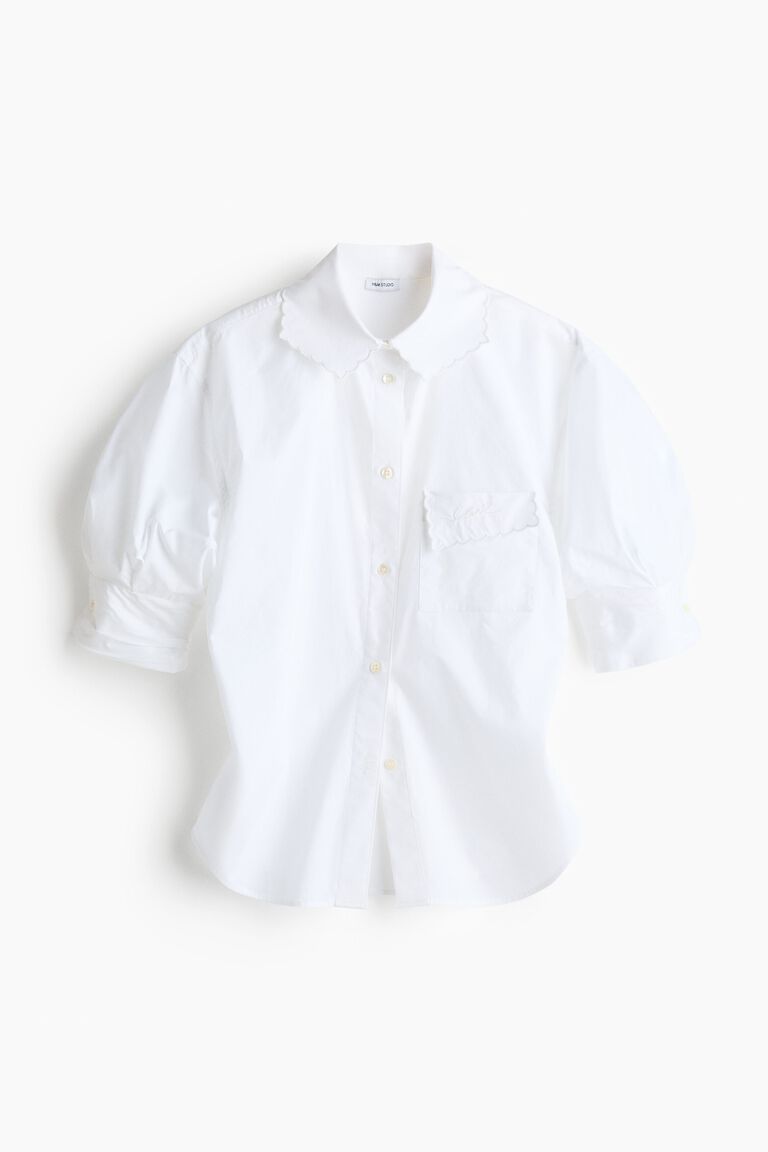 Ruched-sleeve poplin shirt