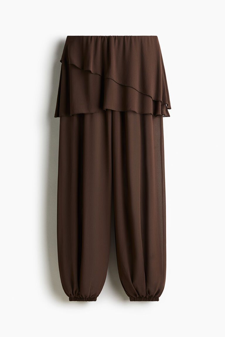 Skirt-layered chiffon trousers
