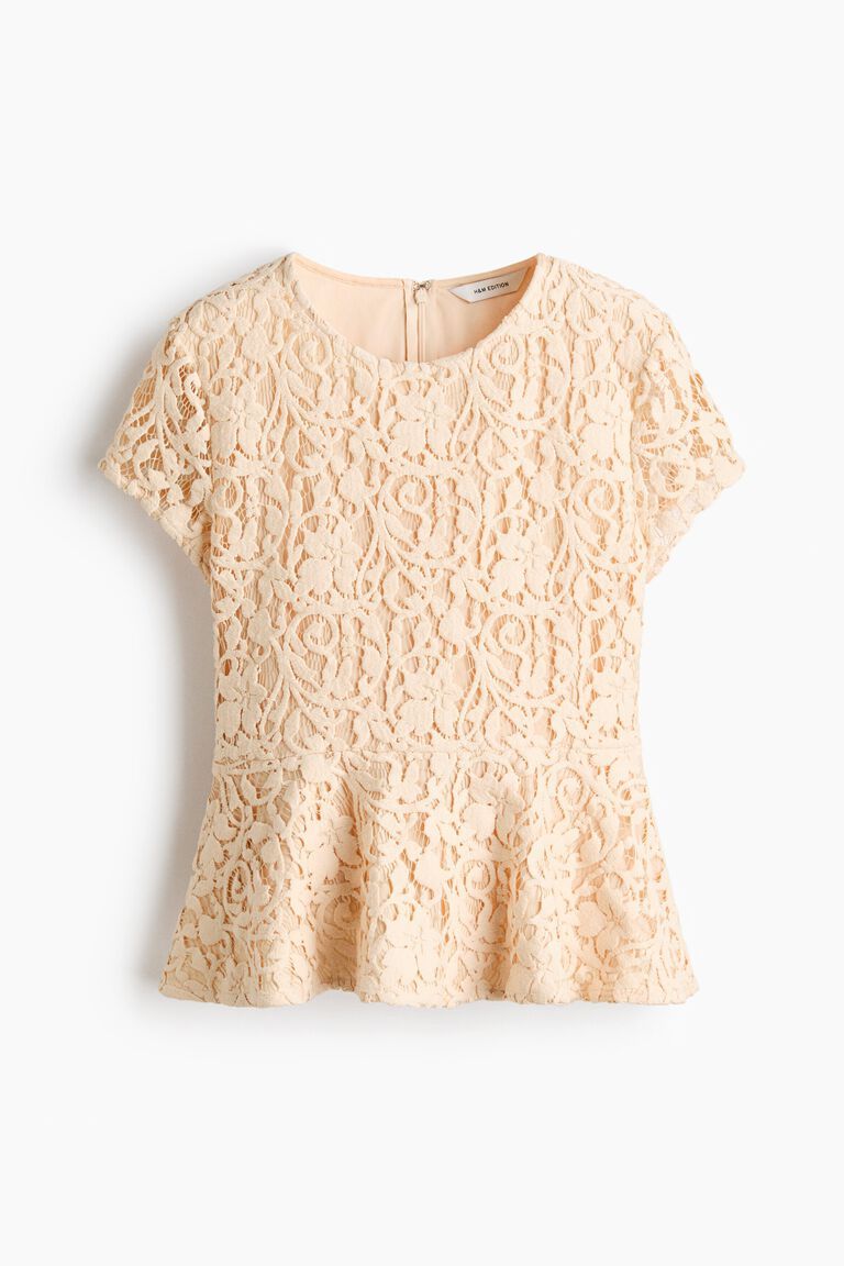 Crochet-look peplum top