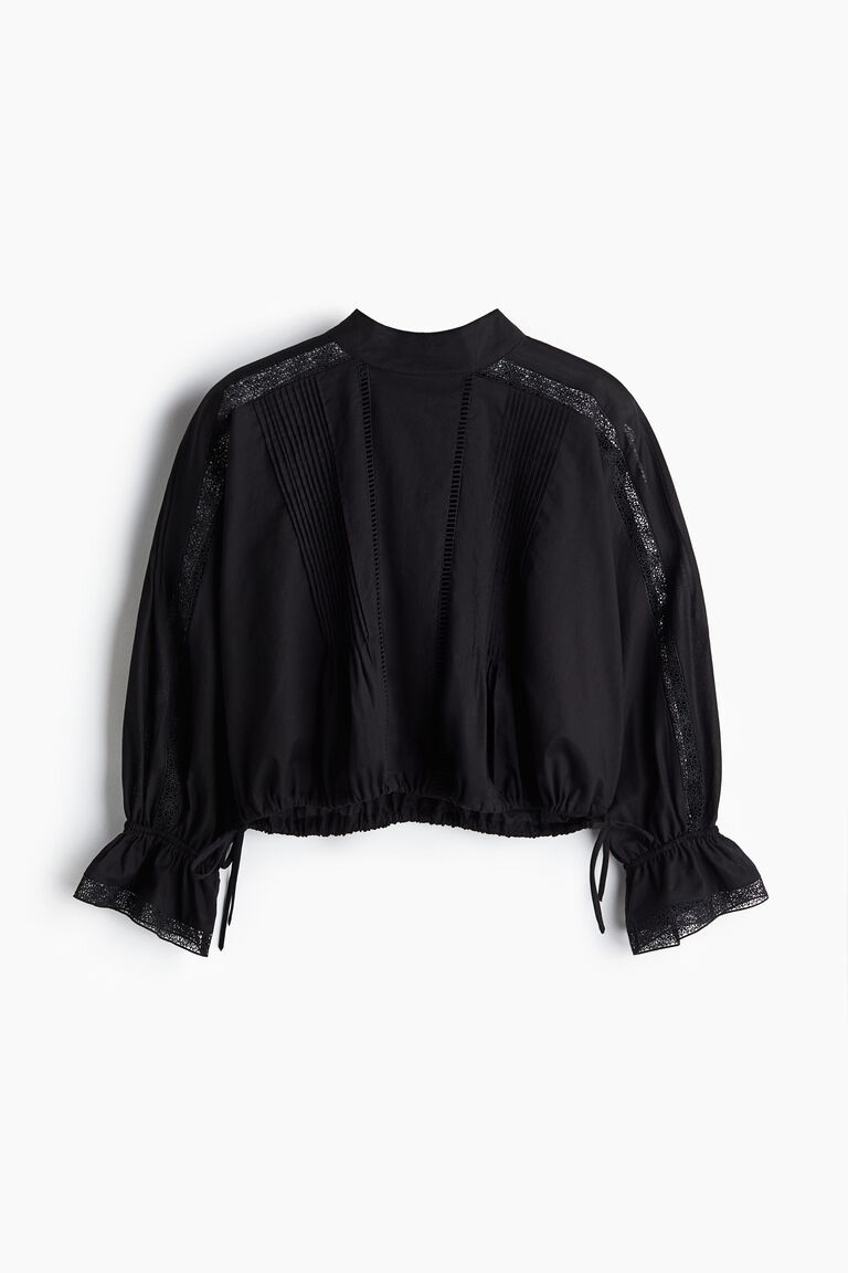 Lace-inset cotton blouse