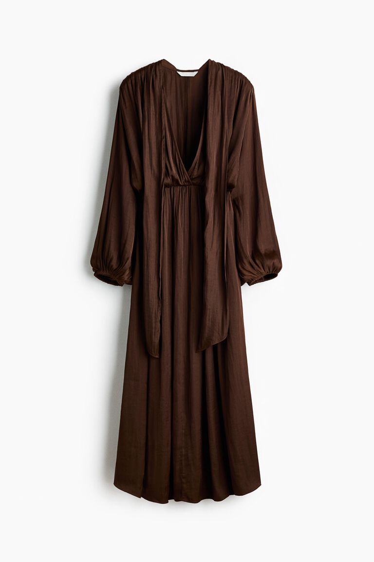Scarf-collar satin dress