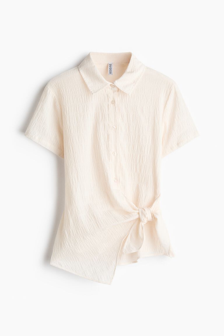Smocked tie-detail shirt