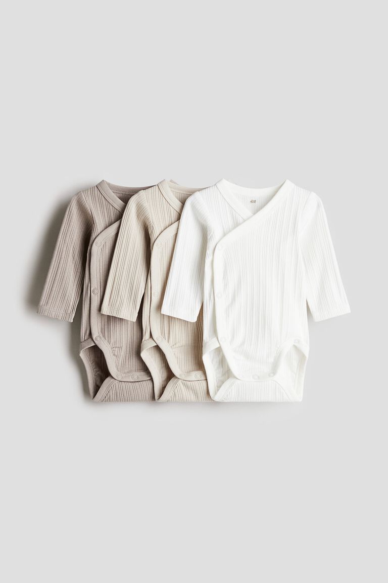3-pack ribbed wrapover bodysuits