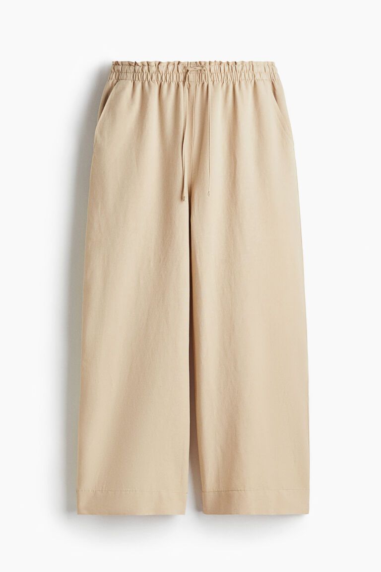 Cropped linen-blend trousers