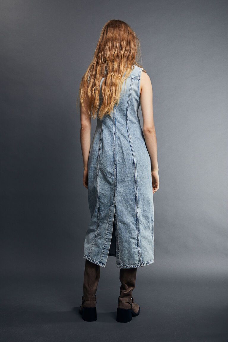 Button-front denim dress