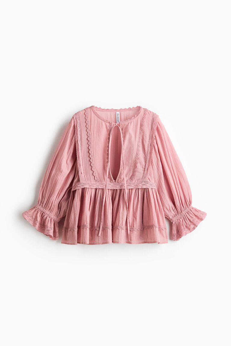 Lace-trimmed cotton blouse
